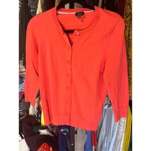 Talbots Size Small Coral Button Front Crew Neck Cardigan Sweater Pima Cotton